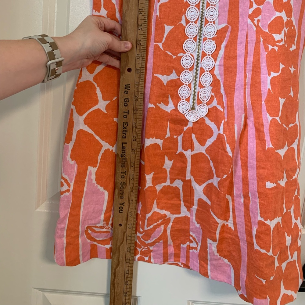 Lilly Pulitzer Pink Coral Sleeveless Mini Dress Giraffe Animal Print‎ Linen Sz 6 - Picture 15 of 15
